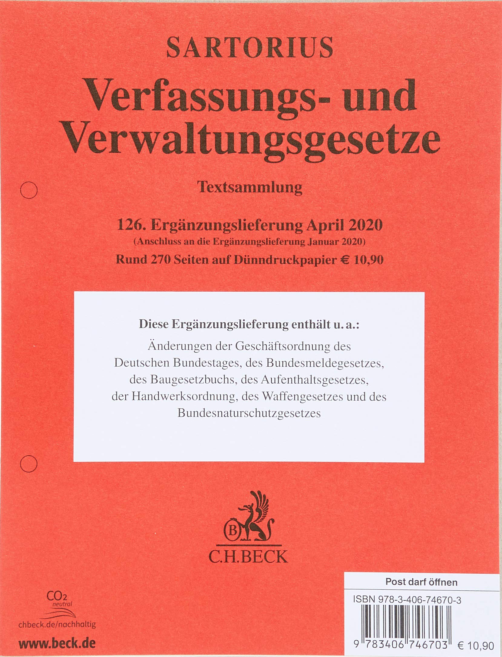 Verfassungs- und Verwaltungsgesetze 126. Ergänzungslieferung Law