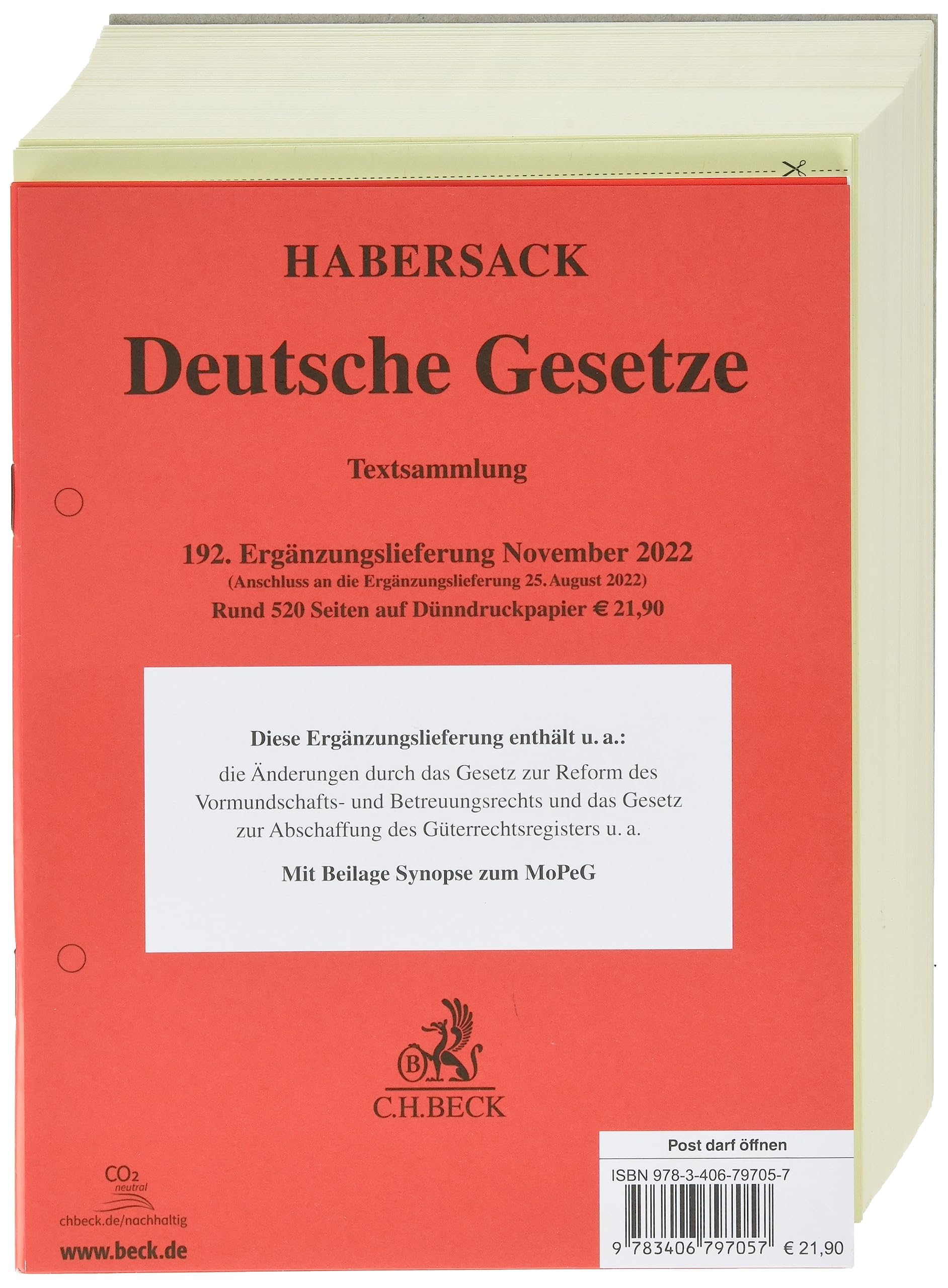 Deutsche Gesetze 192. Ergänzungslieferung Law