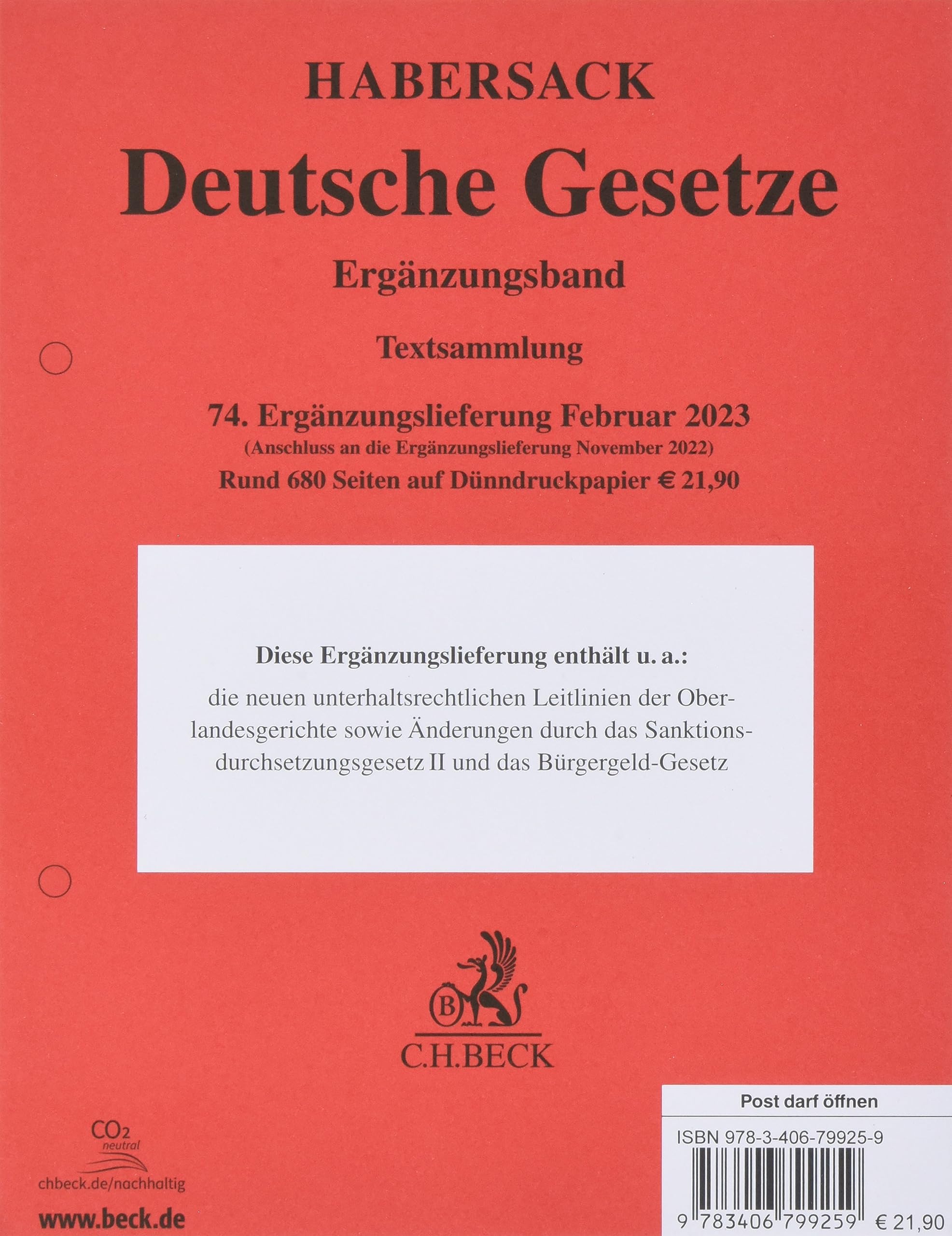 Deutsche Gesetze Ergänzungsband 74. Ergänzungslieferung: Rechtsstand: 8. Februar 2023 Law