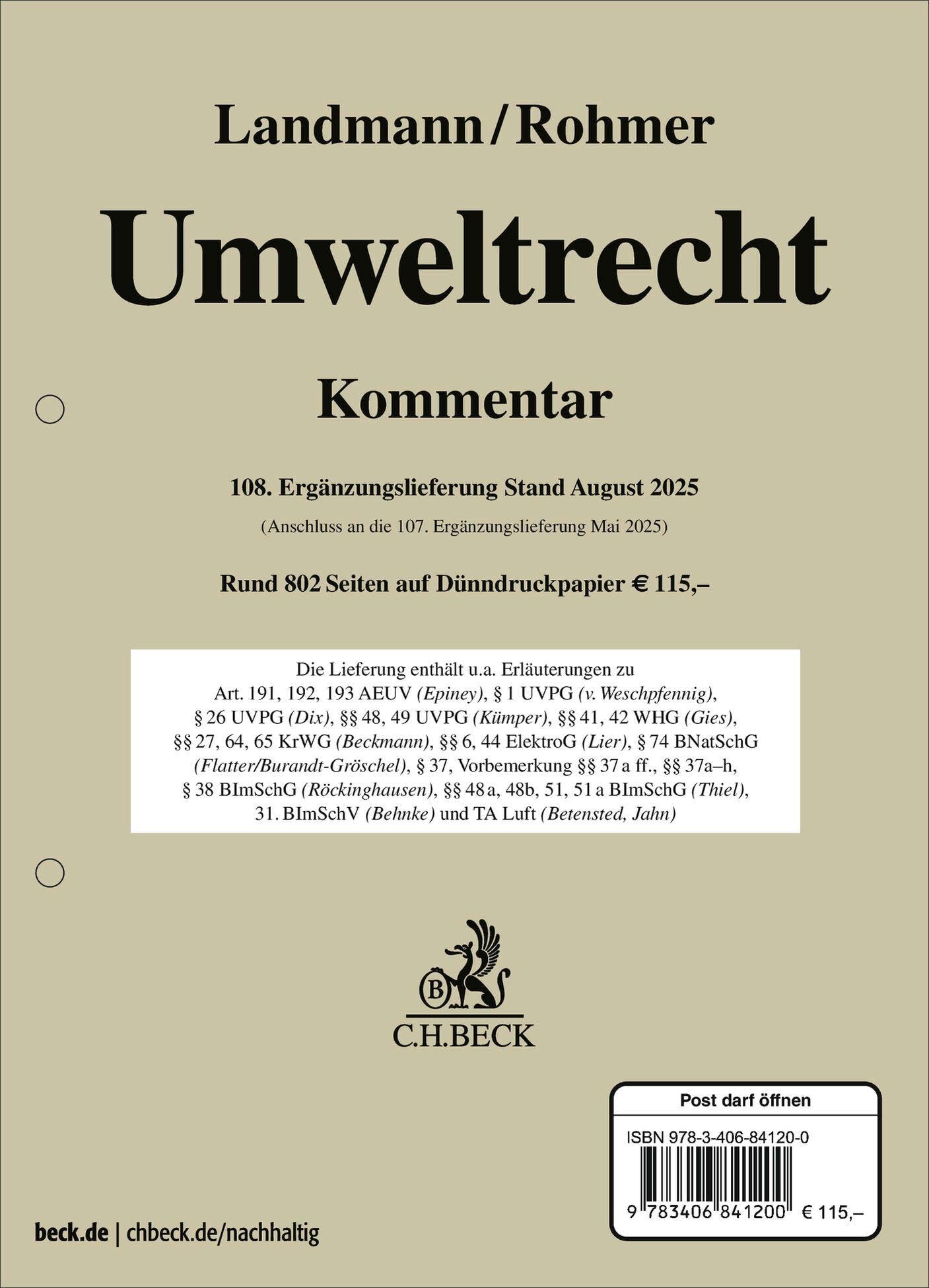 Umweltrecht  108. Ergänzungslieferung Law