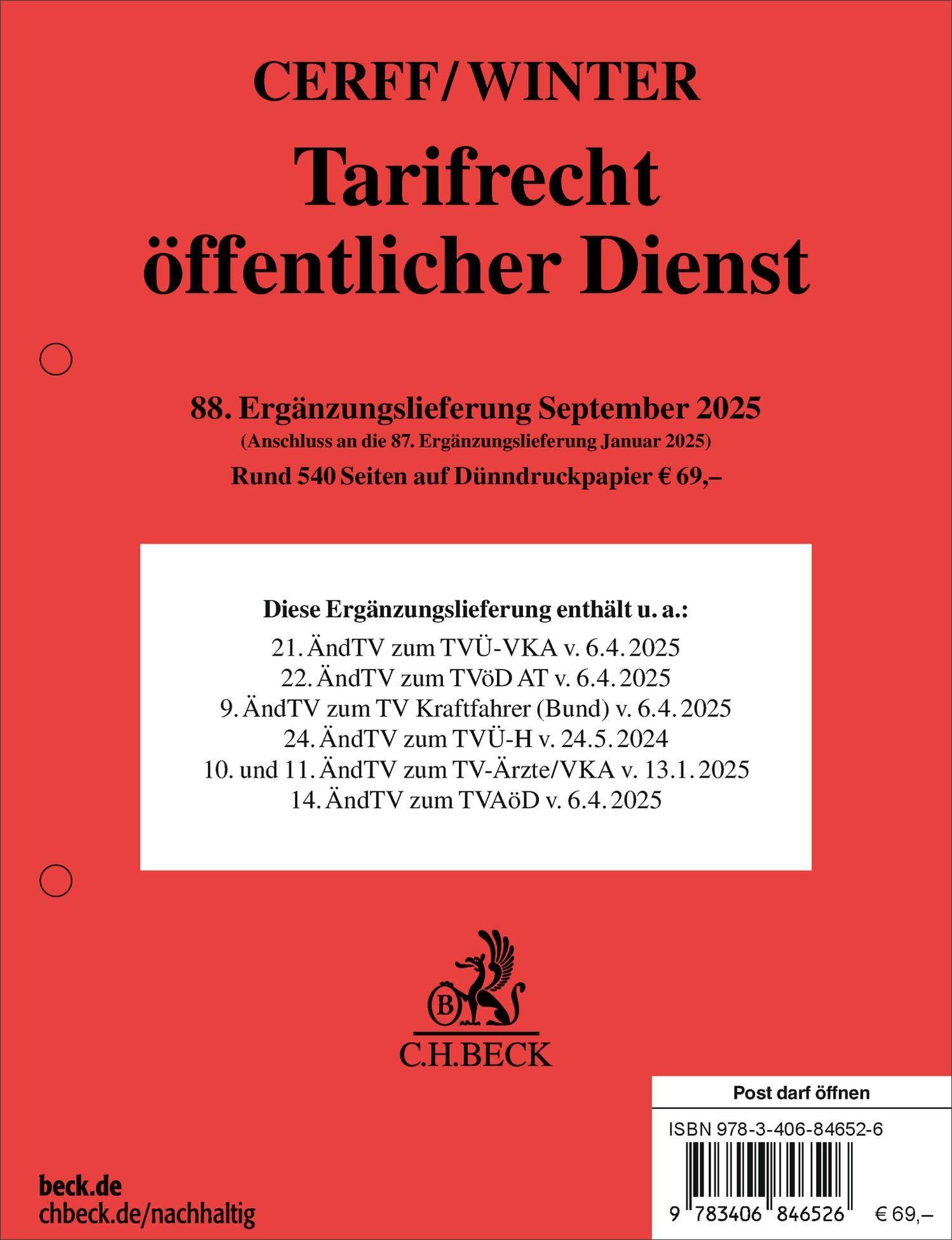 Tarifrecht öffentlicher Dienst  88. Ergänzungslieferung Law