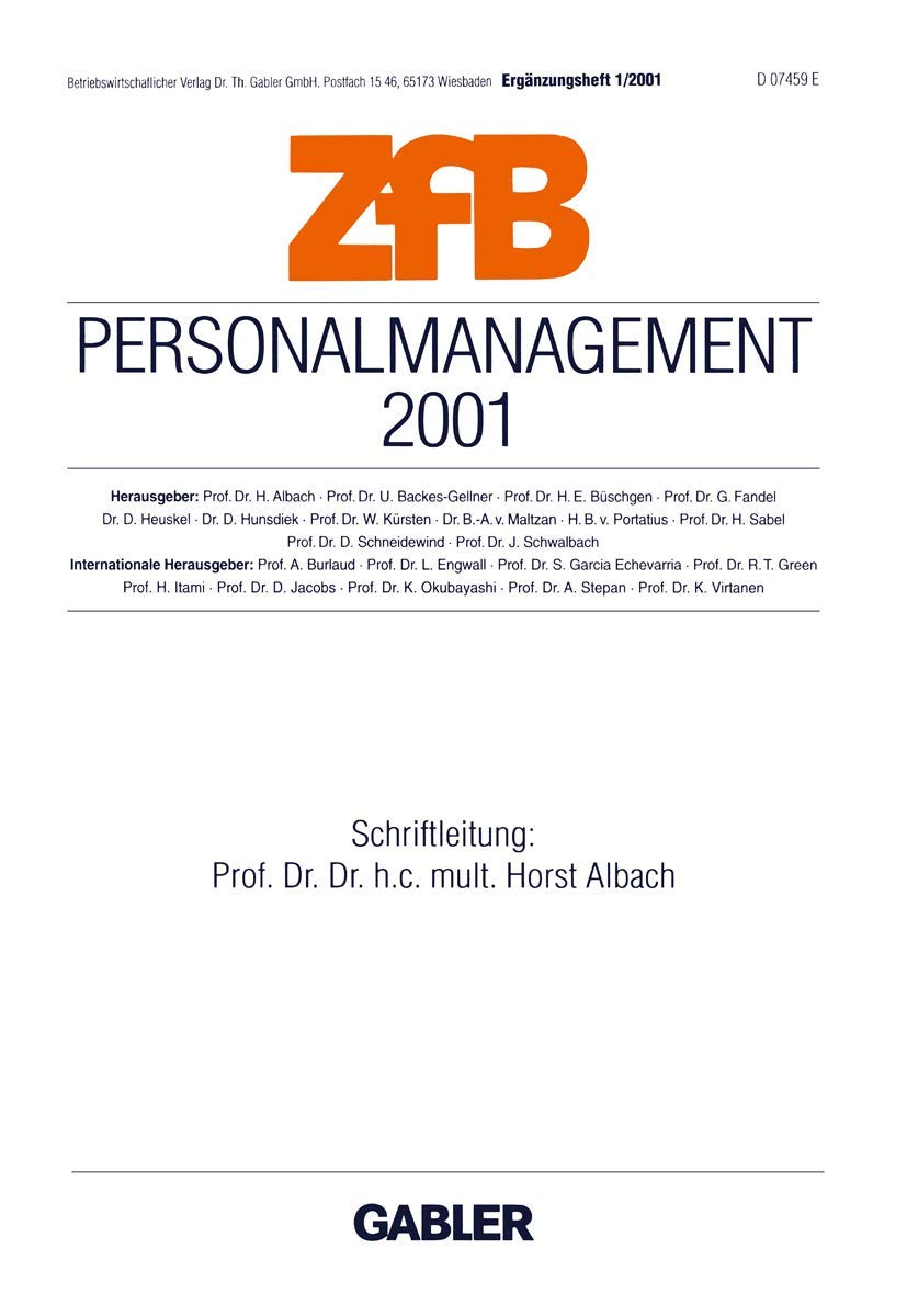 Personalmanagement 2001 (Arbeitstitel) (ZfB Special Issue, 1, Band 1) Law