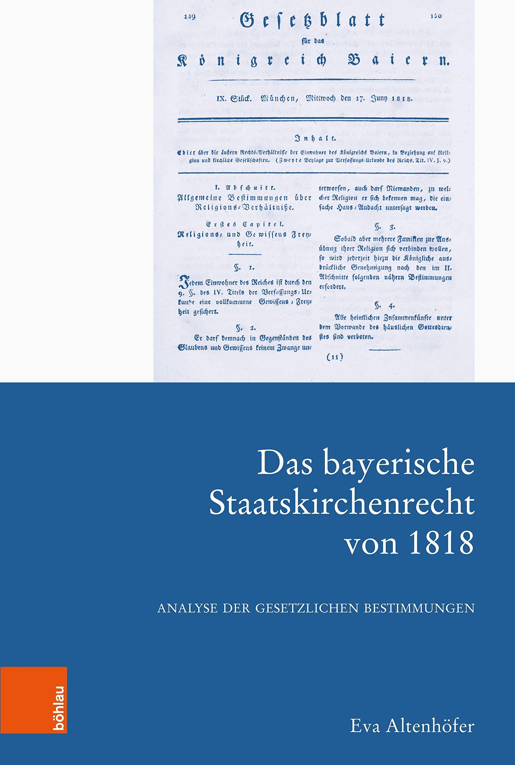 Das bayerische Staatskirchenrecht von 1818 Law