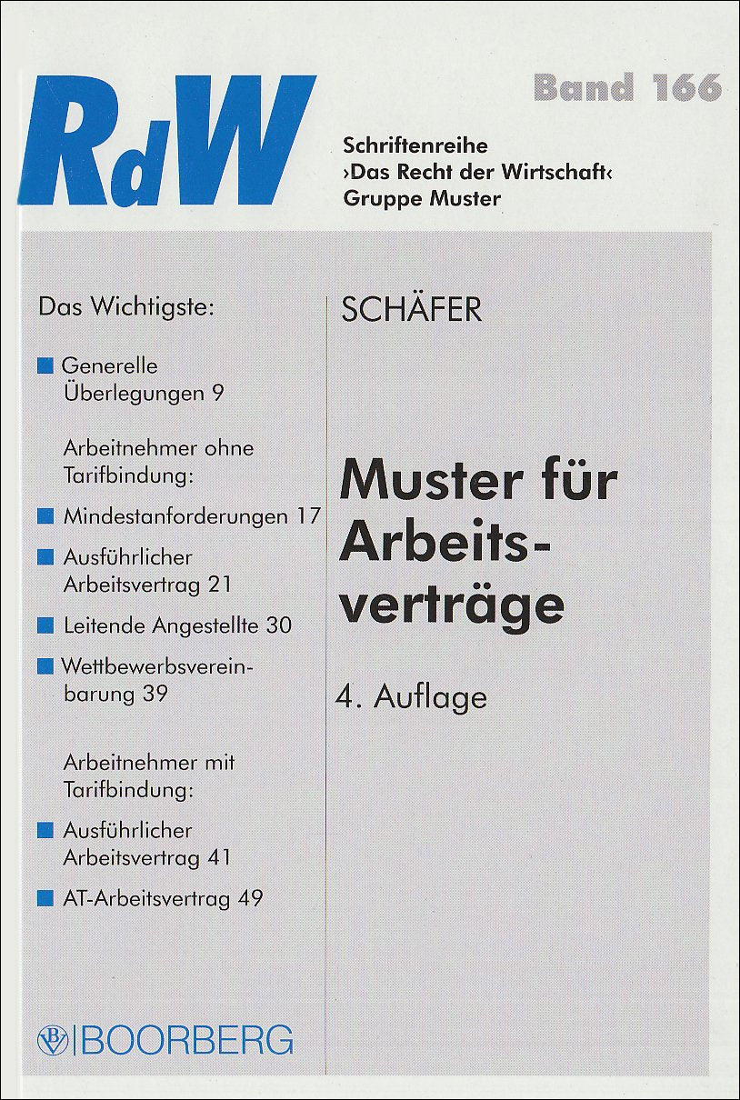 Muster für Arbeitsverträge (Das Recht der Wirtschaft / Schriftenreihe) Law