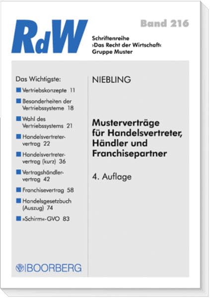 Musterverträge für Handelsvertreter, Händler und Franchisepartner (Das Recht der Wirtschaft / Schriftenreihe) Law
