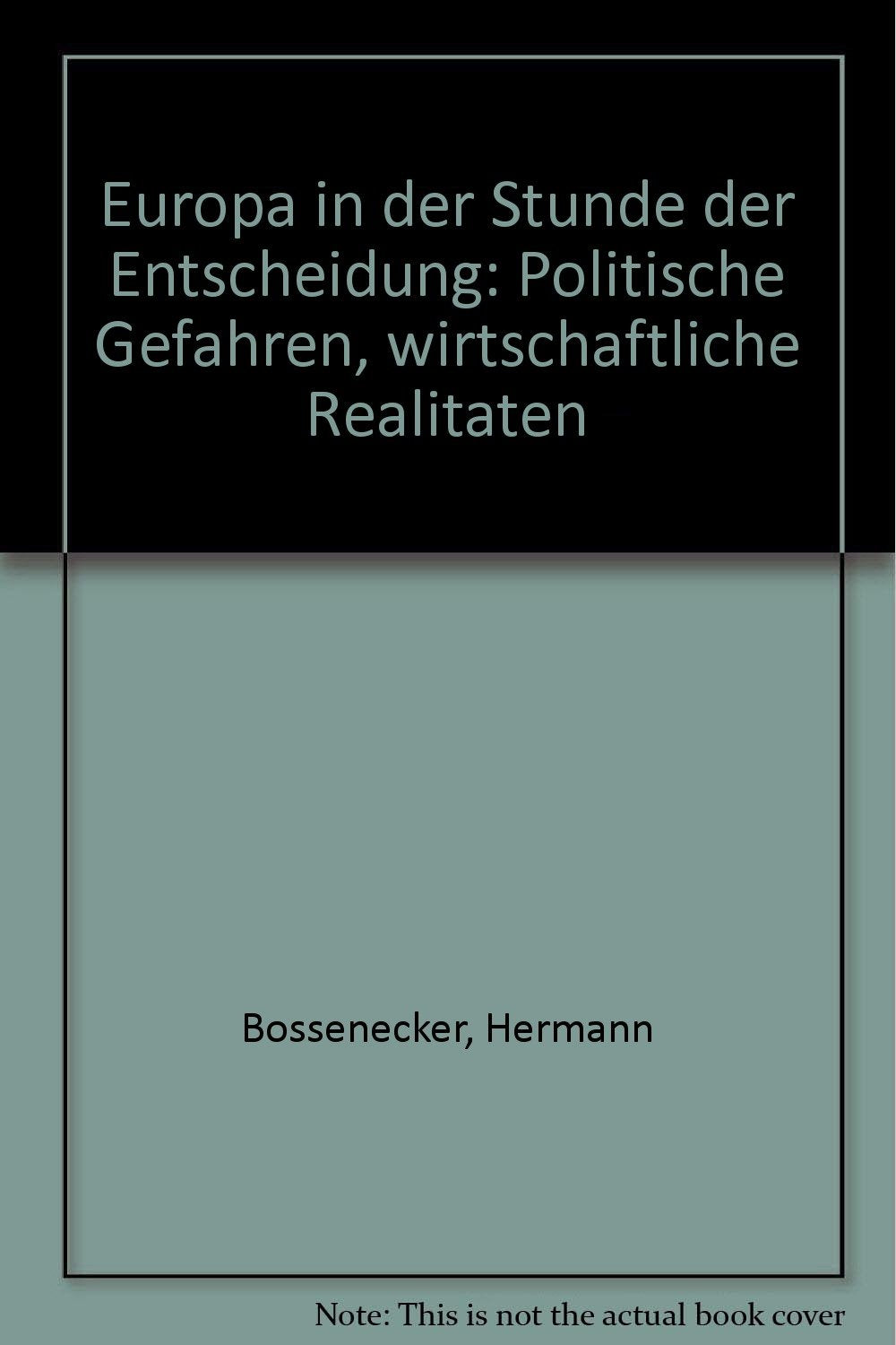 Europa in der Stunde der Entscheidung. Politische Gefahren, wirtschaftliche Realitäten Social Sciences