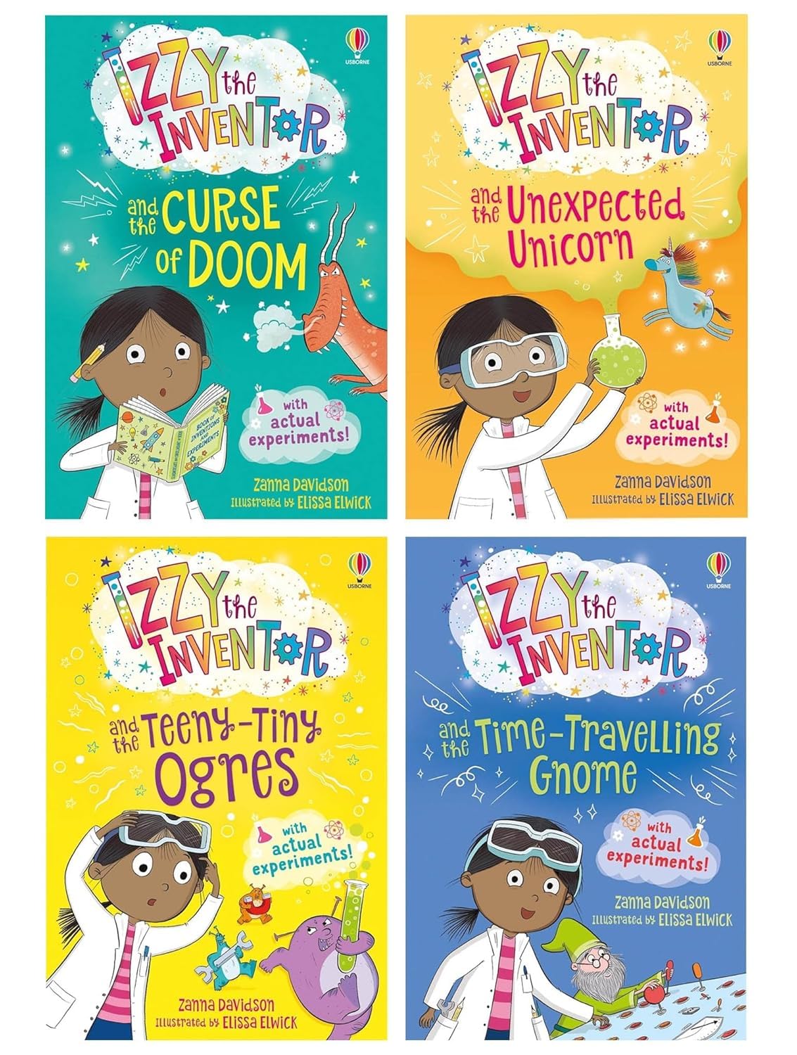 Izzy the Inventor Series 4 Books Collection Set By Zanna Davidson (The Unexpected Unicorn, The Curse of Doom, The Time Travelling Gnome & the Teeny Tiny Ogres) Novels & Short Stories