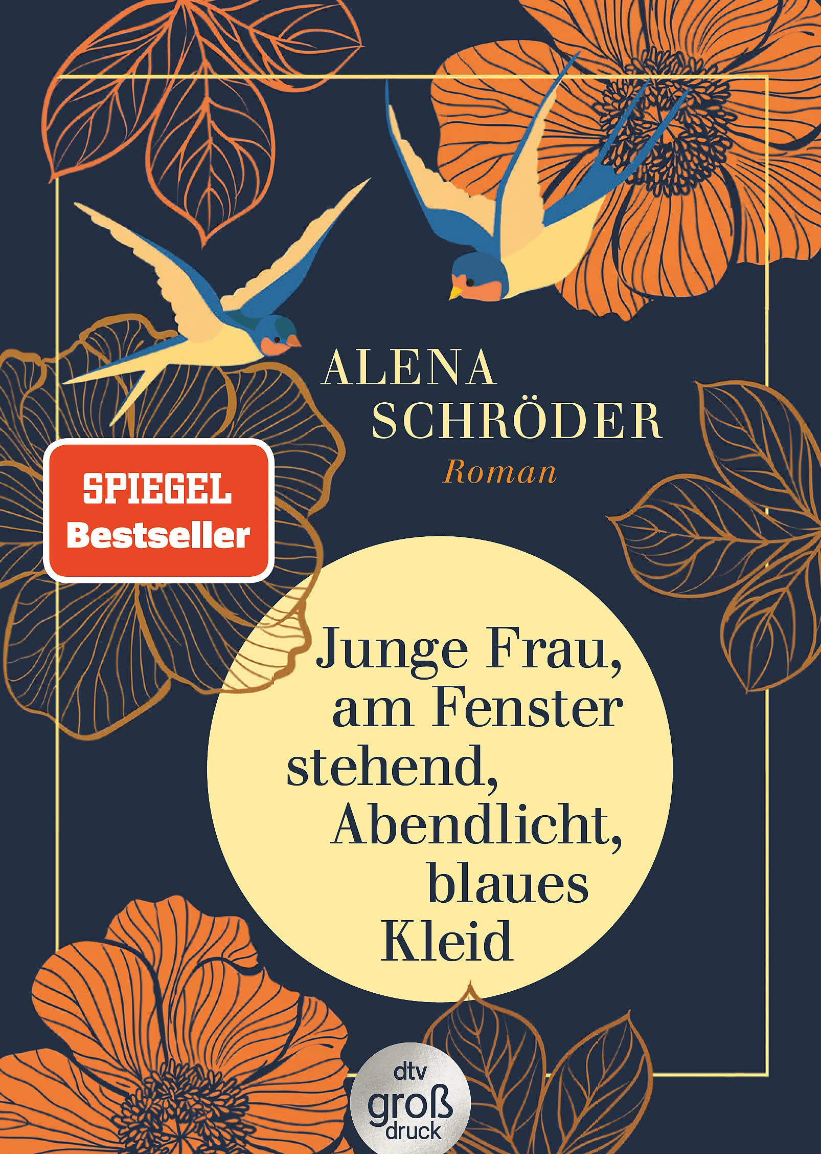 Junge Frau, am Fenster stehend, Abendlicht, blaues Kleid Contemporary literature