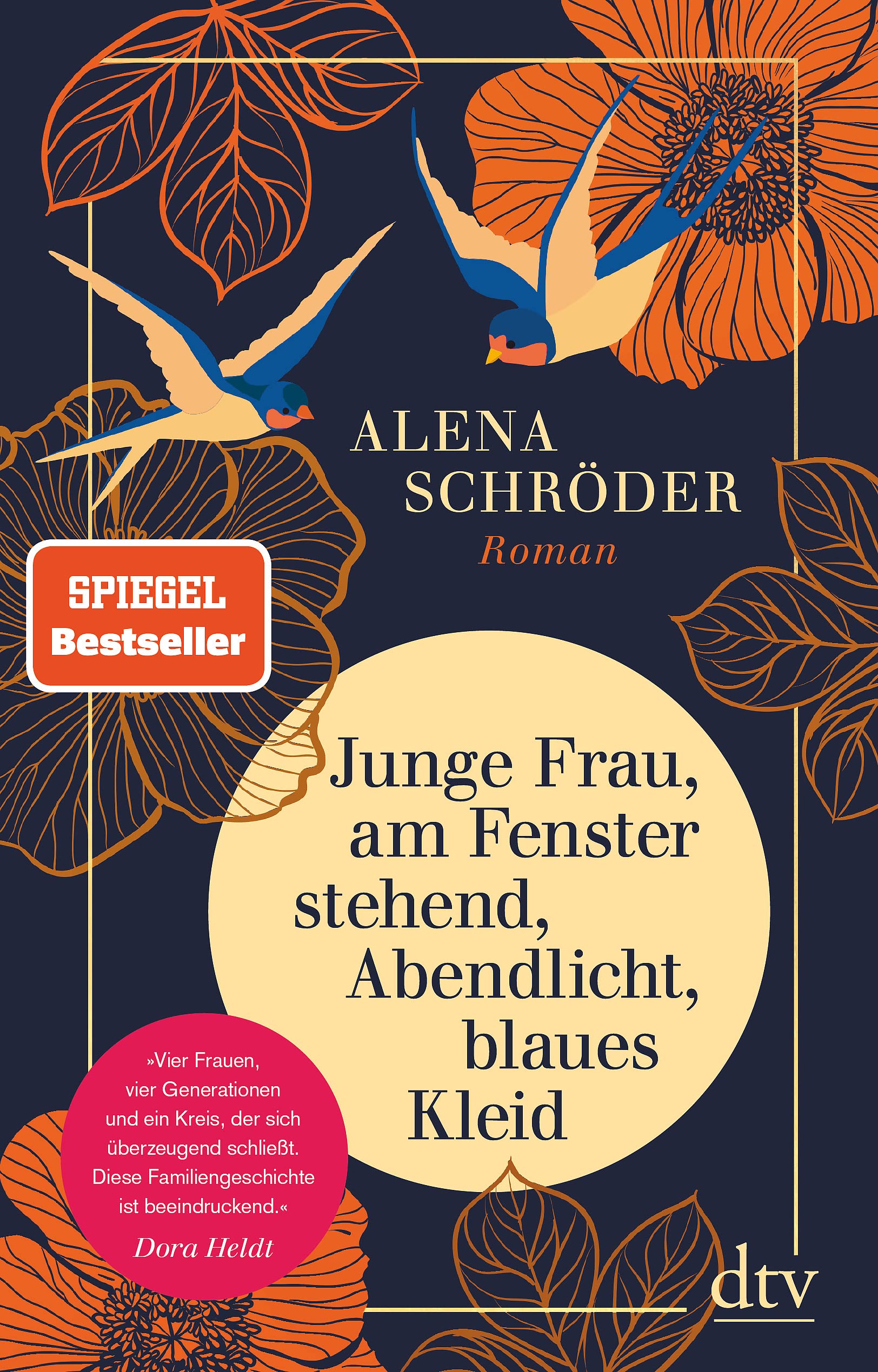 Junge Frau, am Fenster stehend, Abendlicht, blaues Kleid Contemporary literature