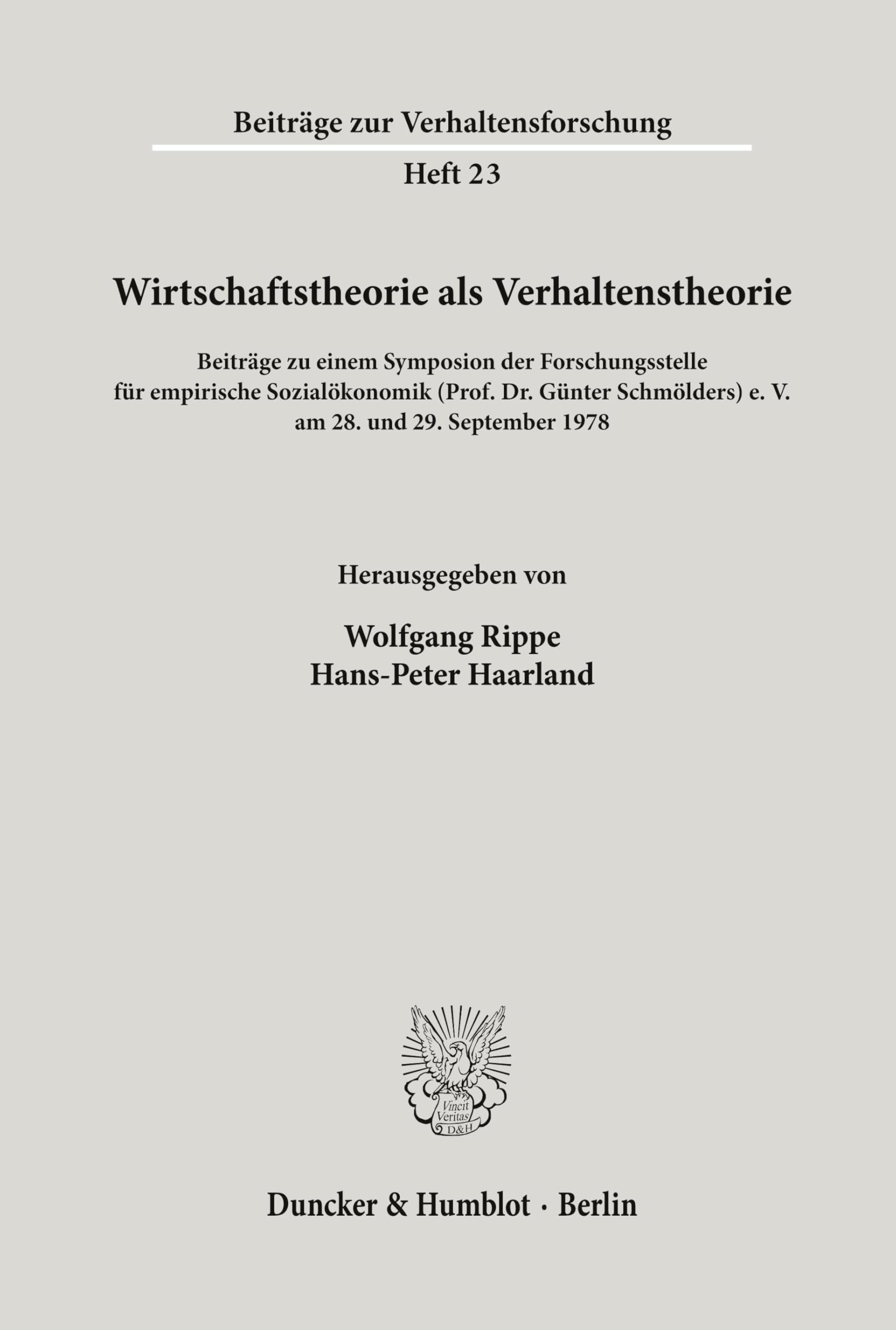 Wirtschaftstheorie als Verhaltenstheorie. Law