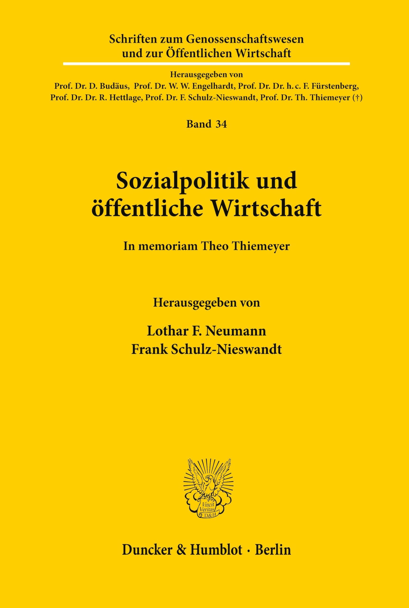 Sozialpolitik und öffentliche Wirtschaft.: In memoriam Theo Thiemeyer. (Schriften zum Genossenschaftswesen und zur Öffentlichen Wirtschaft, Band 34) Law