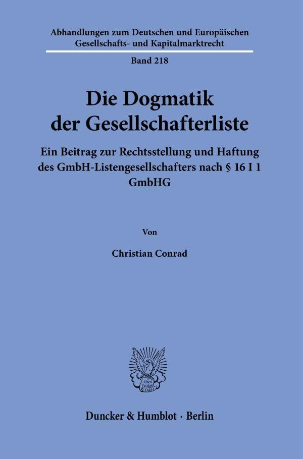 Die Dogmatik der Gesellschafterliste. Law