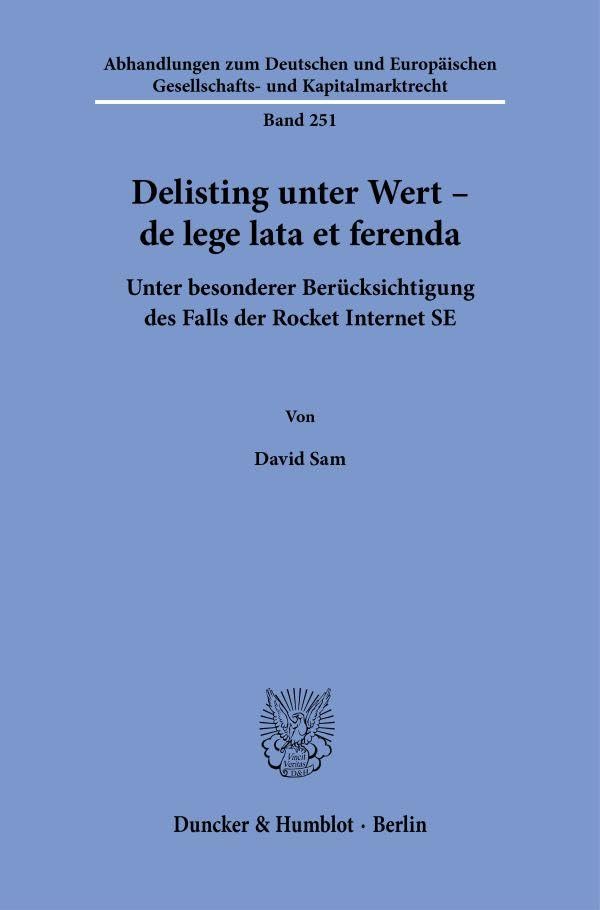 Delisting unter Wert - de lege lata et ferenda Law
