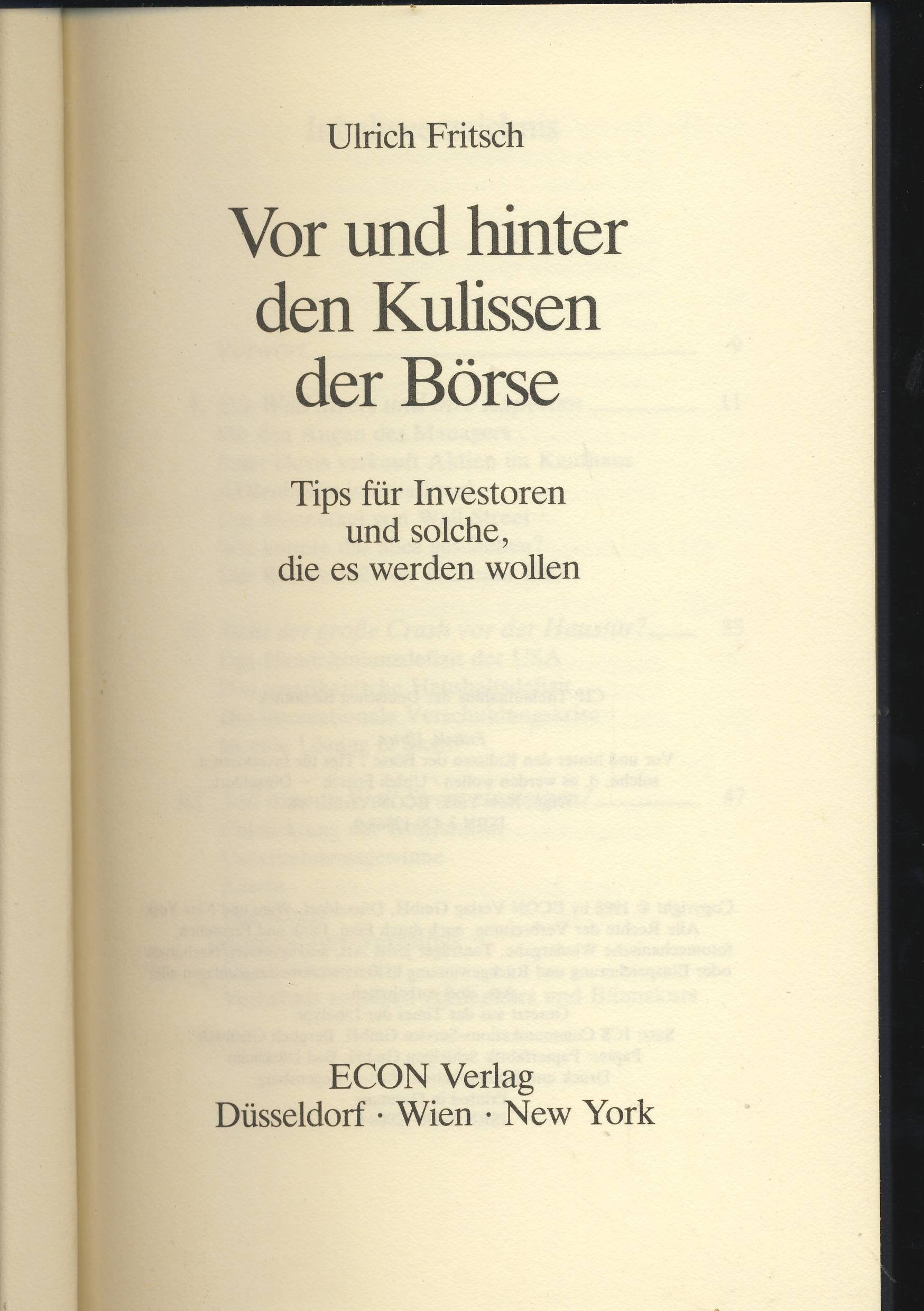 Vor und hinter den Kulissen der Börse. Tips für Investoren und solche, die es werden wollen Books