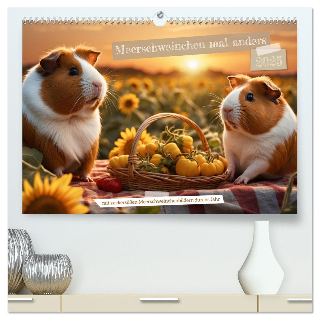 Meerschweinchen mal anders! (hochwertiger Premium Wandkalender 2025 DIN A2 quer), Kunstdruck in Hochglanz: Mit zuckersüßen Meerschweinchenbildern durchs Jahr. (CALVENDO Tiere) Living & Furnishing