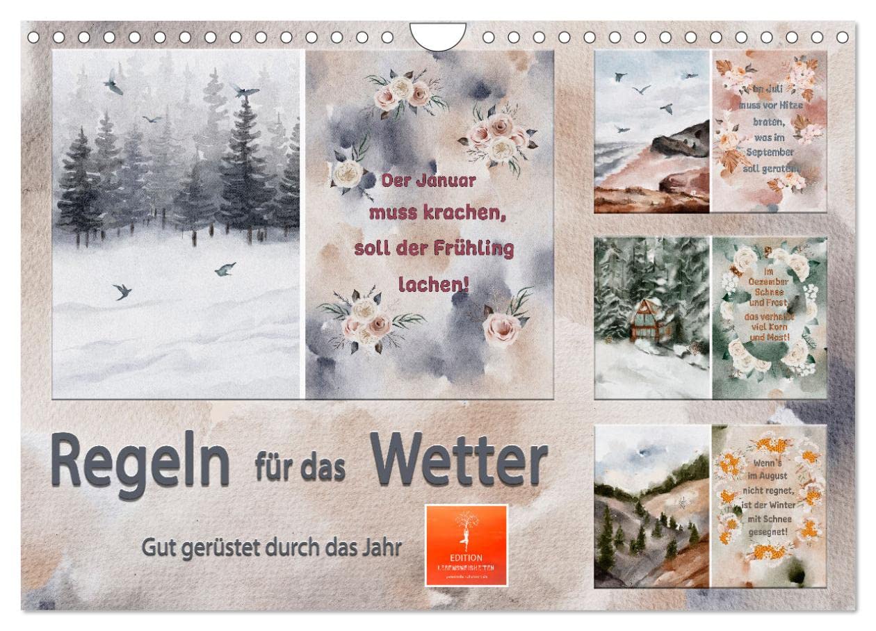 Regeln für das Wetter (Wandkalender 2025 DIN A4 quer), CALVENDO Monatskalender: Über Generationen weitergegeben, sind die Wetter- und Bauernregeln ... noch beliebt wie eh und je. (CALVENDO Kunst) Living & Furnishing