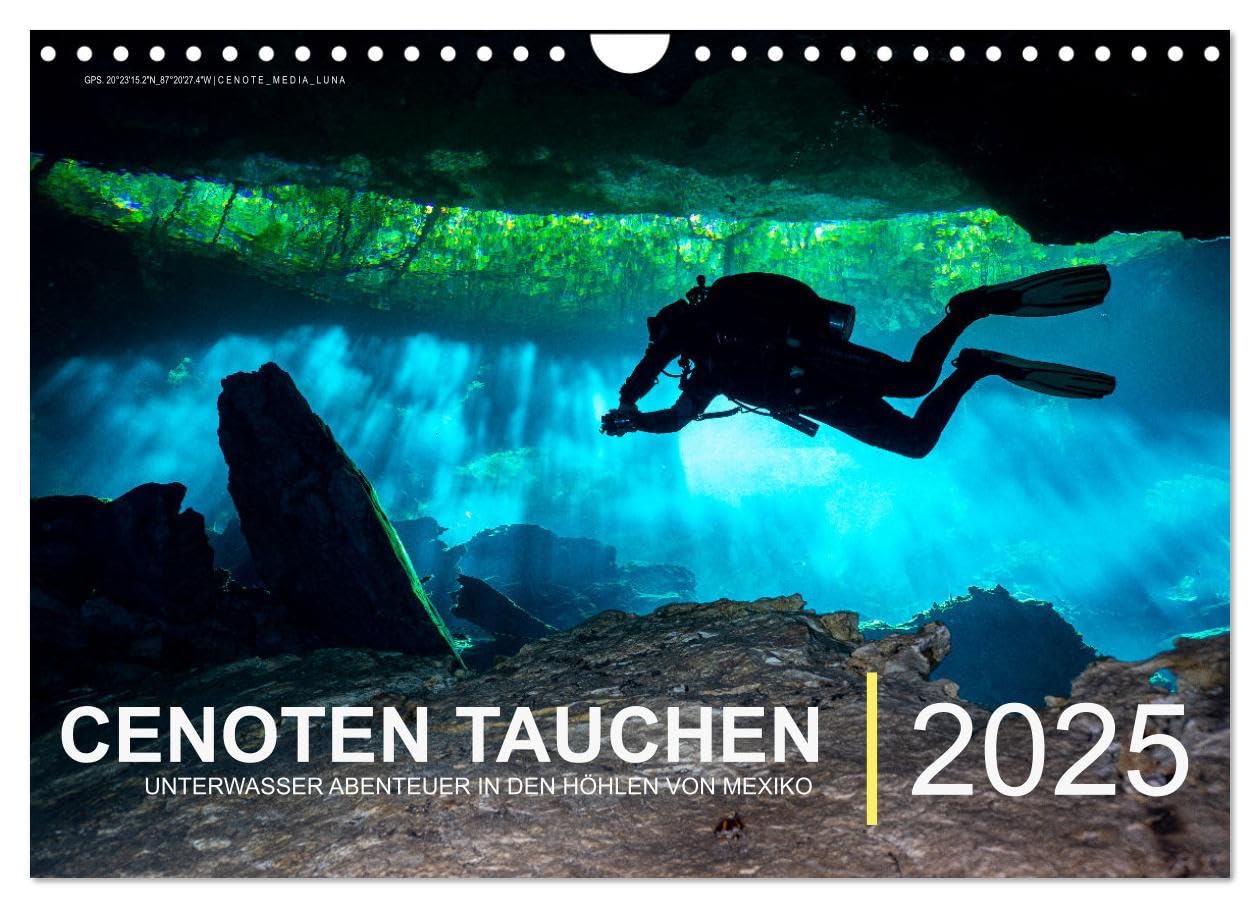 Cenoten Tauchen (Wandkalender 2025 DIN A4 quer), CALVENDO Monatskalender: Unterwasser Abenteuer in den Höhlen von Mexiko (CALVENDO Natur) Leisure, Home & Garden