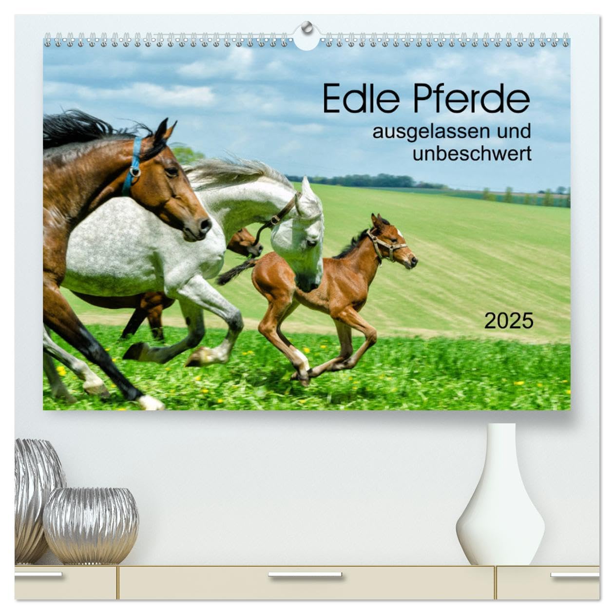 Edle Pferde - ausgelassen und unbeschwert (hochwertiger Premium Wandkalender 2025 DIN A2 quer), Kunstdruck in Hochglanz: Pferde in Trab und Galopp auf der Koppel (CALVENDO Tiere) Natural Sciences