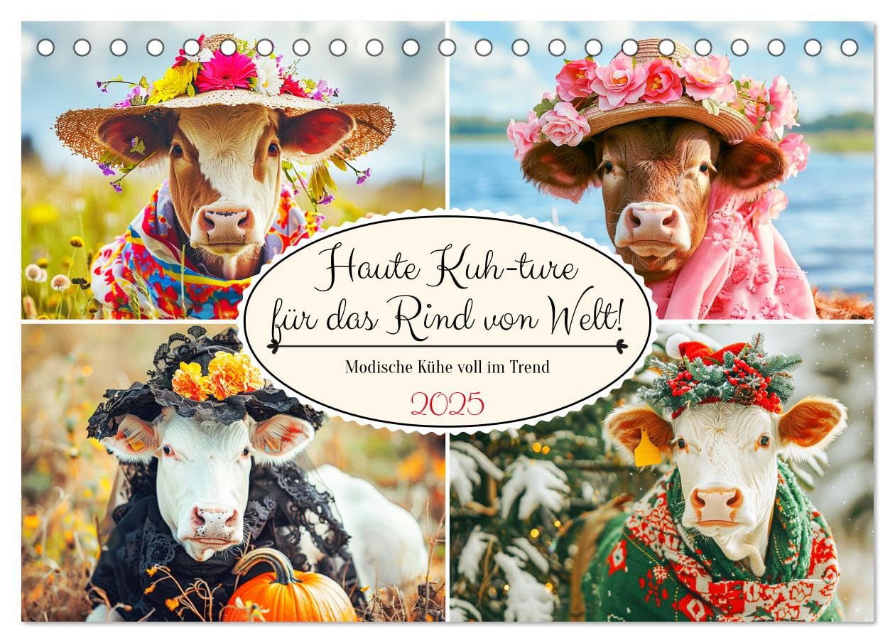 Haute Kuh-ture für das Rind von Welt! Modische Kühe voll im Trend (Tischkalender 2025 DIN A5 quer), CALVENDO Monatskalender: Mit modebewussten Kühen stilvoll durch das Jahr (CALVENDO Tiere) Film, Art & Culture