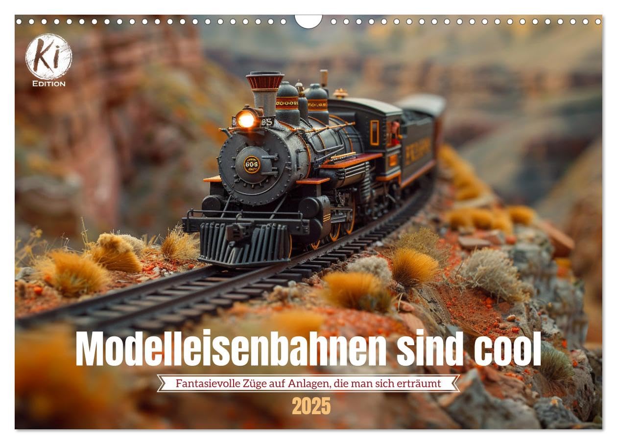 Modelleisenbahnen sind cool (Wandkalender 2025 DIN A3 quer), CALVENDO Monatskalender: Kleine Züge, große Träume: Die Welt der KI generierten Modelleisenbahnen (CALVENDO Mobilitaet) Leisure, Home & Garden