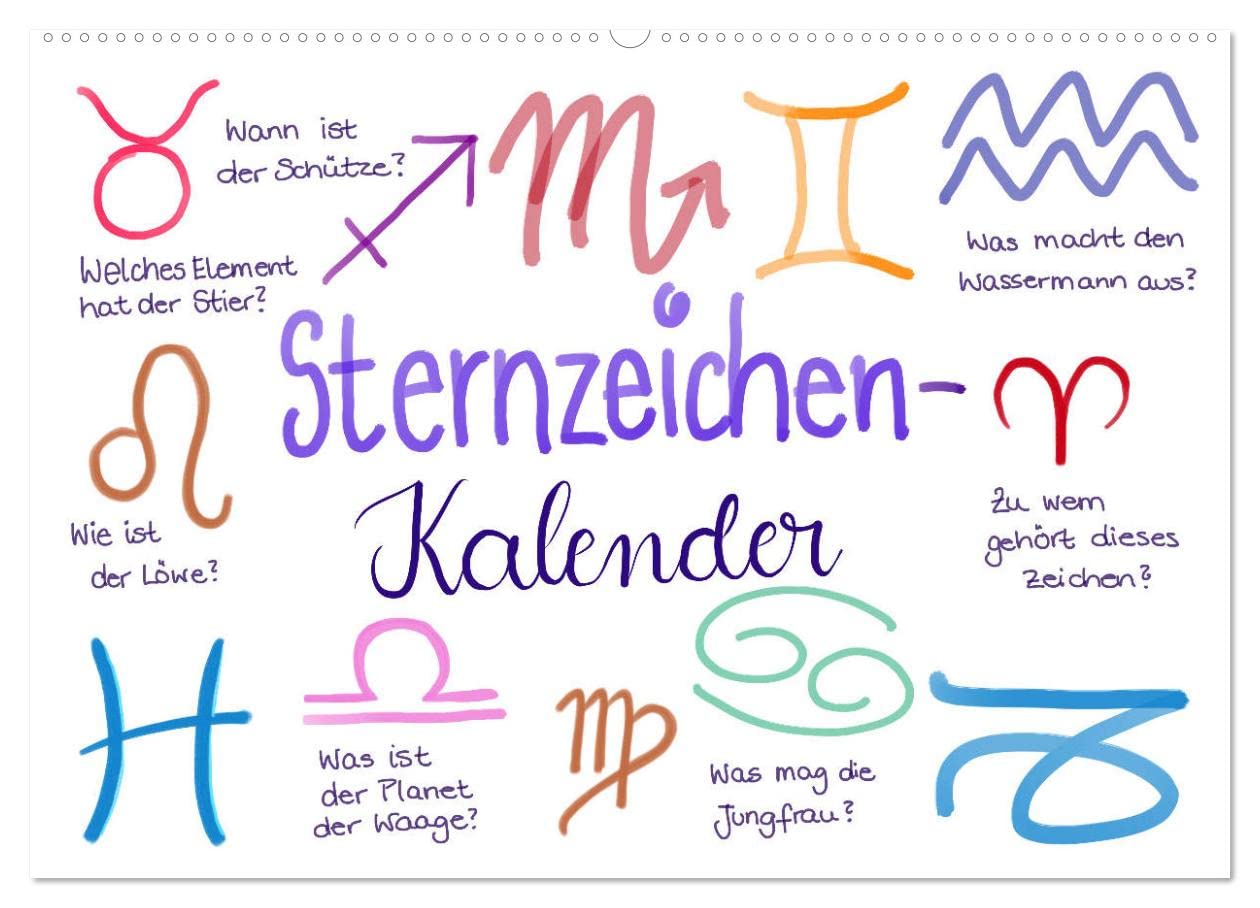 Sternzeichen-Kalender (Wandkalender 2025 DIN A2 quer), CALVENDO Monatskalender: Alle Sternzeichen liebevoll gezeichnet von der Kritzelfee (CALVENDO Menschen) Social Sciences