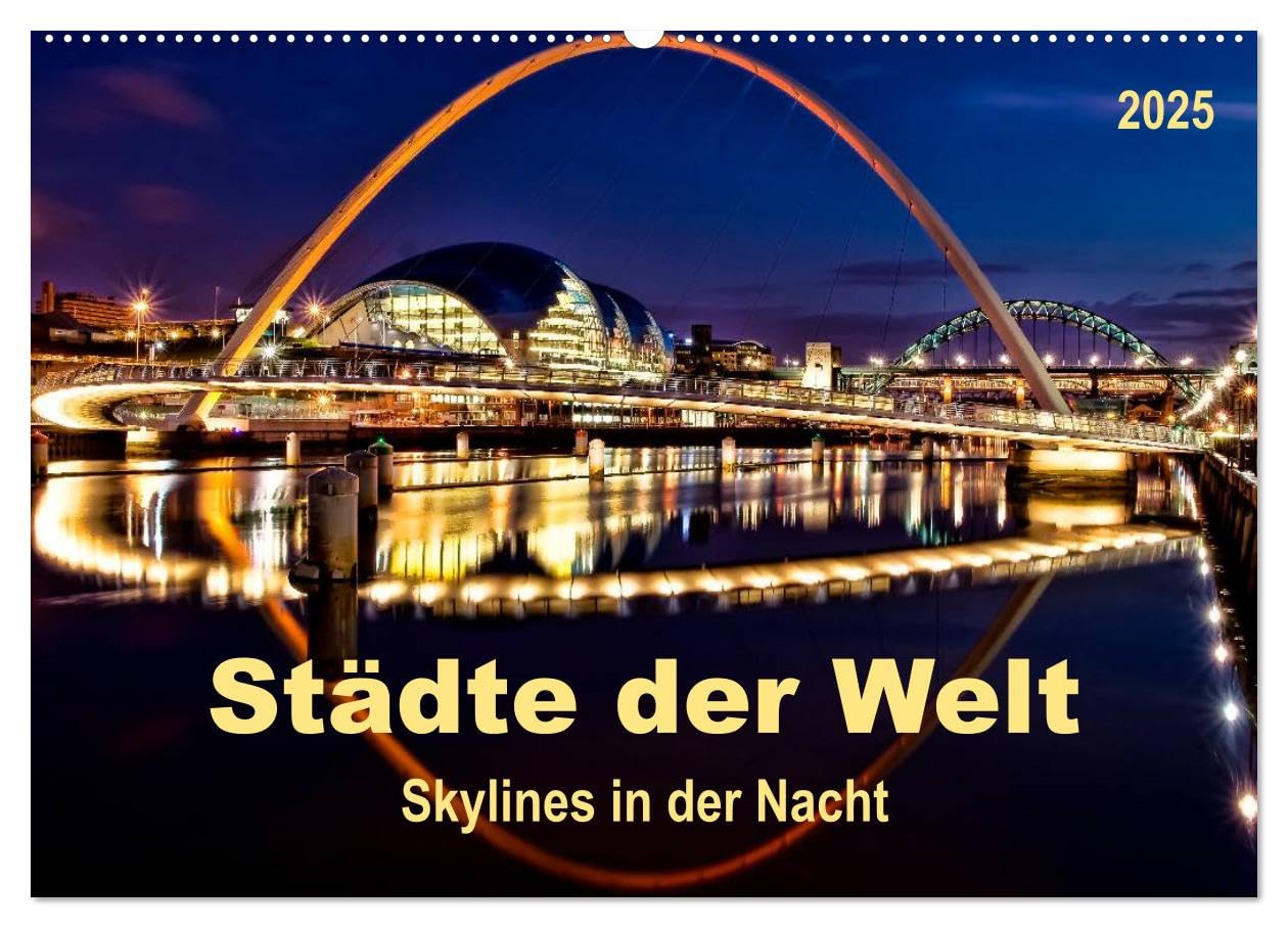 Städte der Welt - Skylines in der Nacht (Wandkalender 2025 DIN A2 quer), CALVENDO Monatskalender: Städte, die nicht schlafen, eingehüllt in ein ewiges Lichtermeer. (CALVENDO Orte) Social Sciences