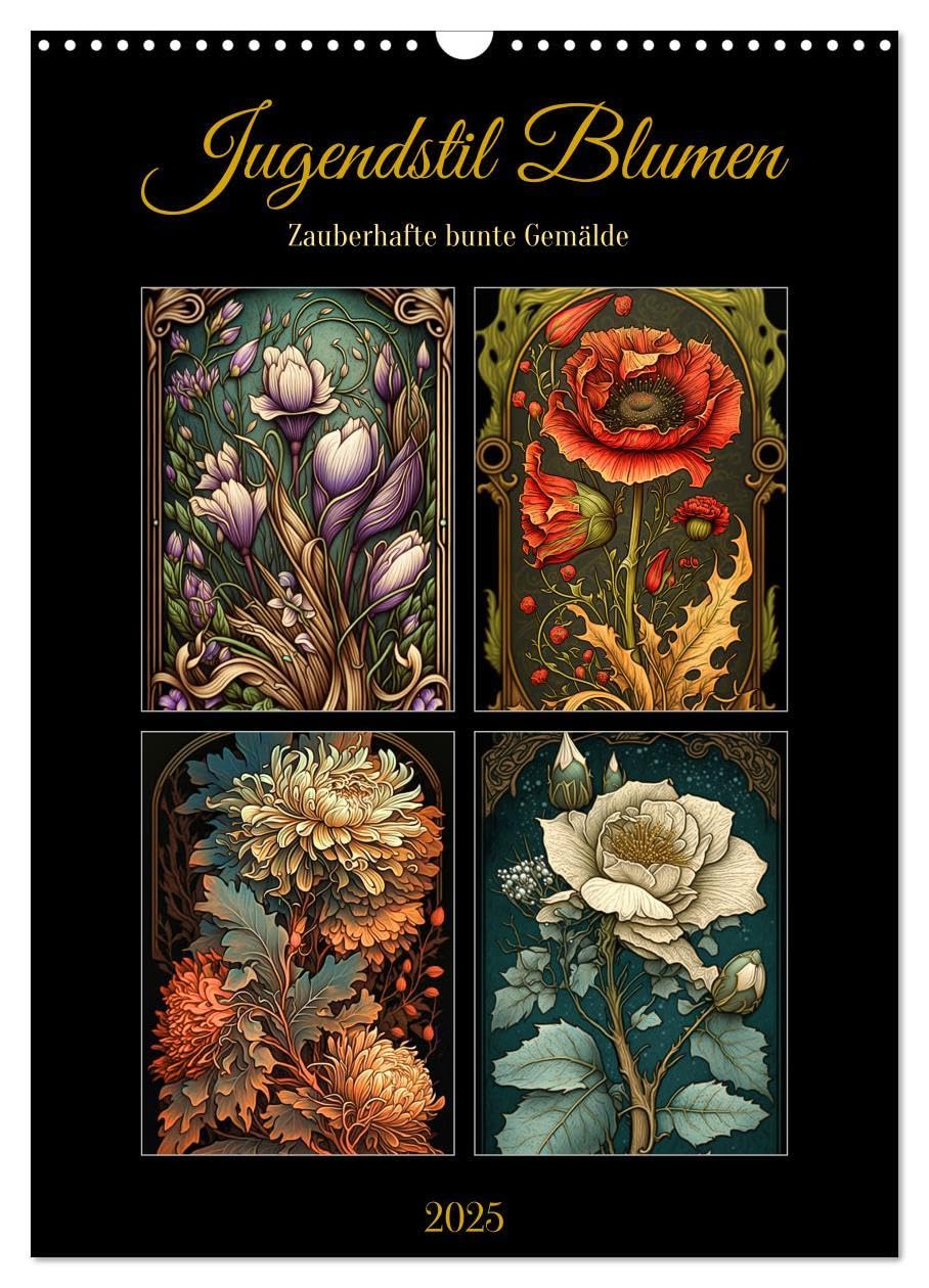 Jugendstil Blumen (Wandkalender 2025 DIN A3 hoch), CALVENDO Monatskalender: Zauberhafte bunte Gemälde Social Sciences