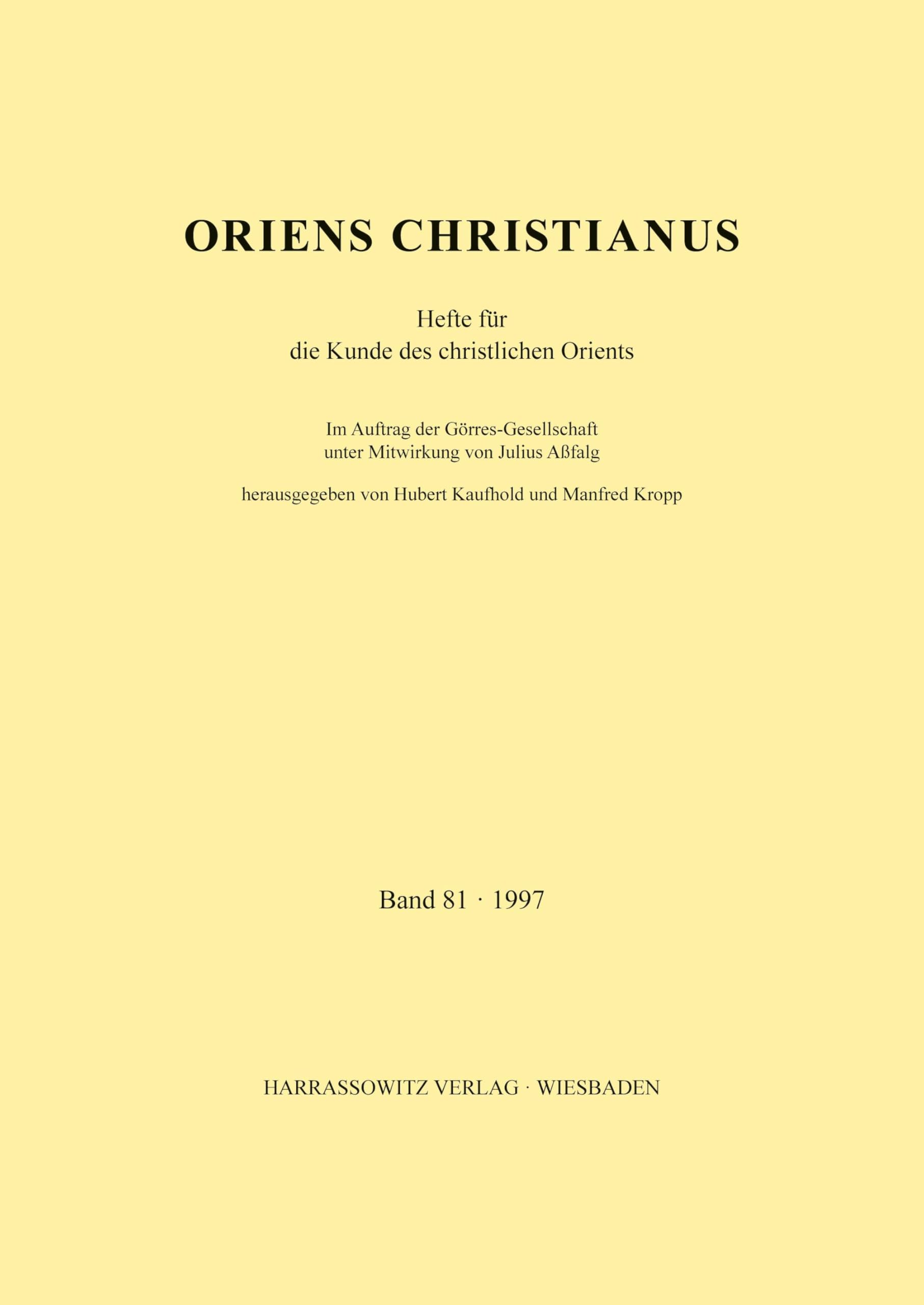 Oriens Christianus 81 (1997) Social Sciences