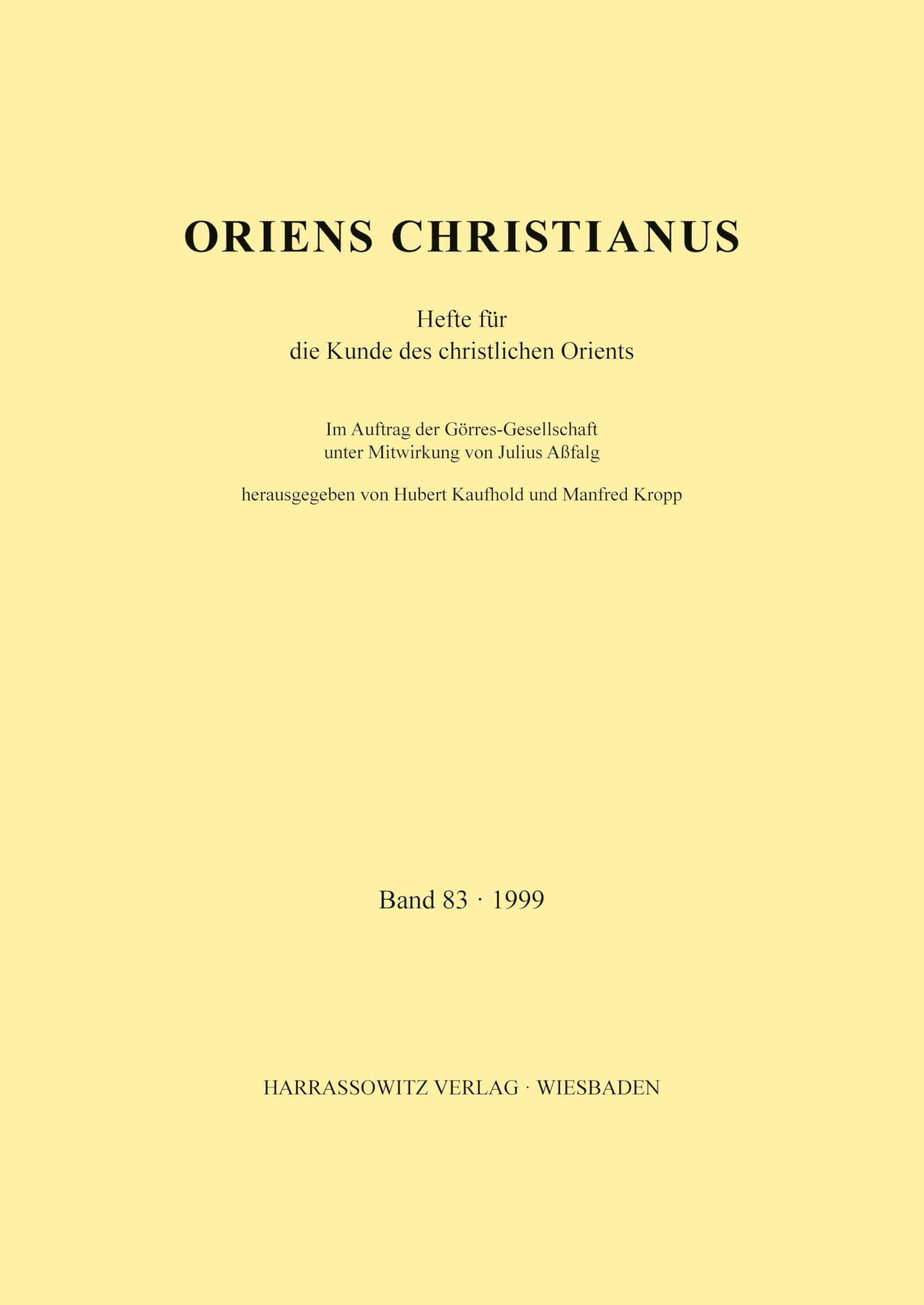 Oriens Christianus 83 (1999) Social Sciences
