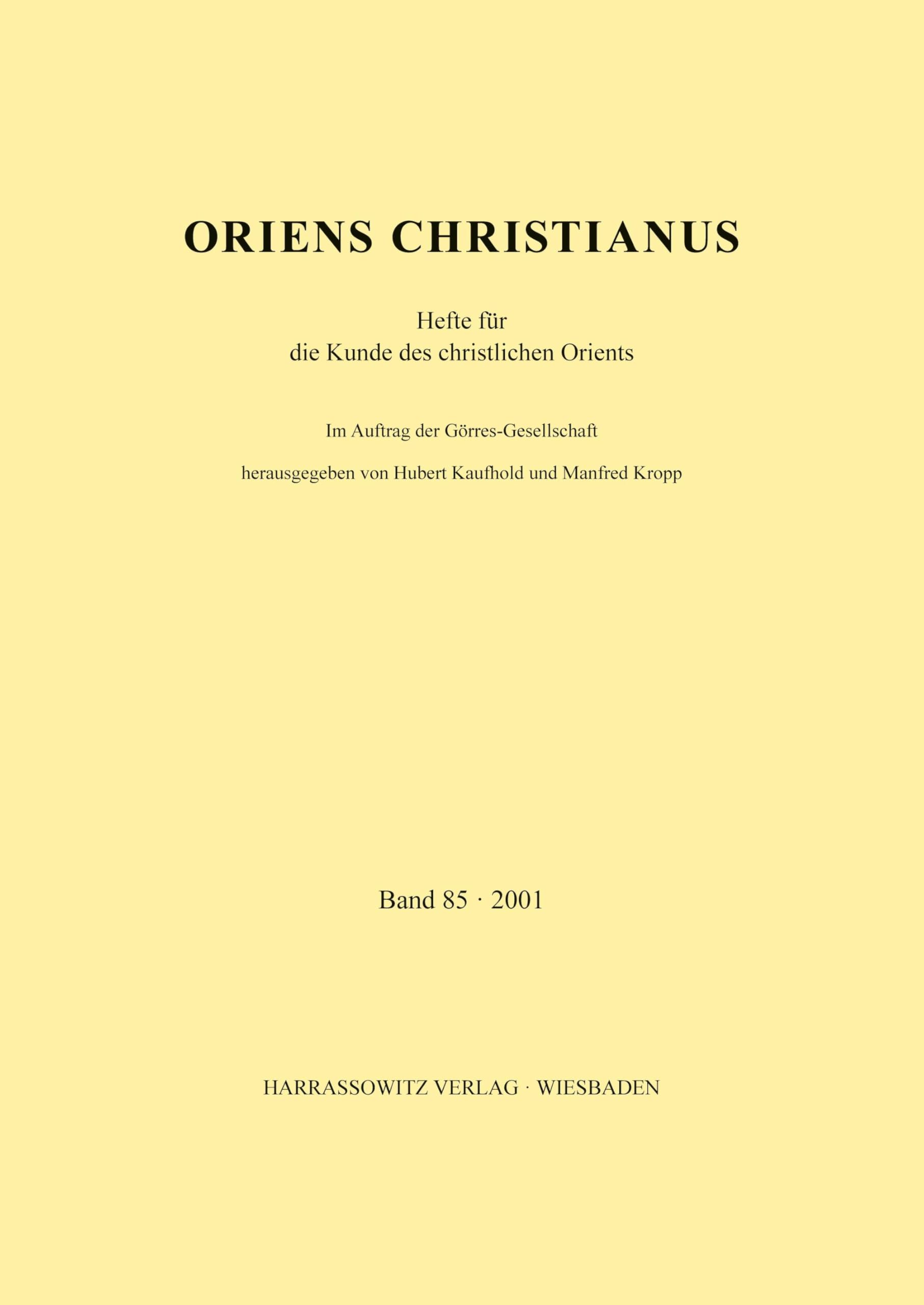 Oriens Christianus 85 (2001) Social Sciences
