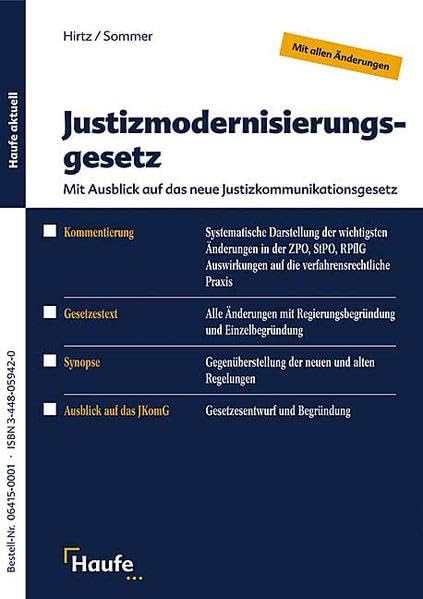 1. Justizmodernisierungsgesetz: Reform - Kommentierung - Gesetzestext - Synopse. Law
