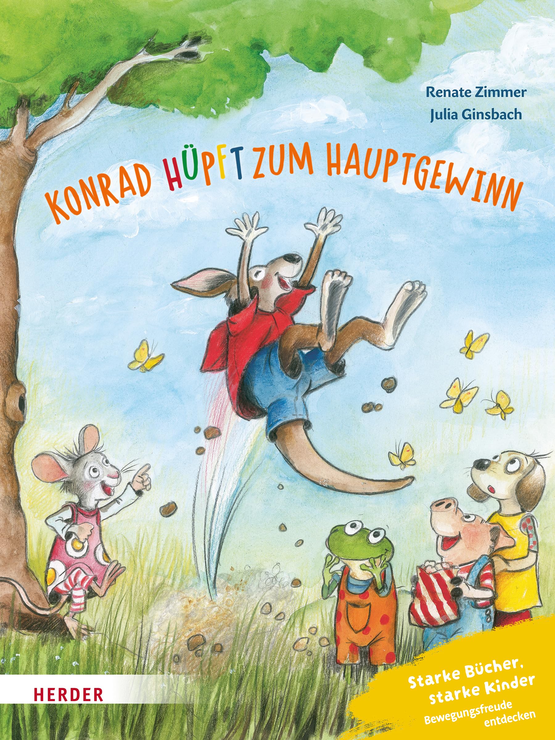 Konrad Känguru und Rita Rennmaus. Konrad hüpft zum Hauptgewinn Health, Nutrition & Fitness