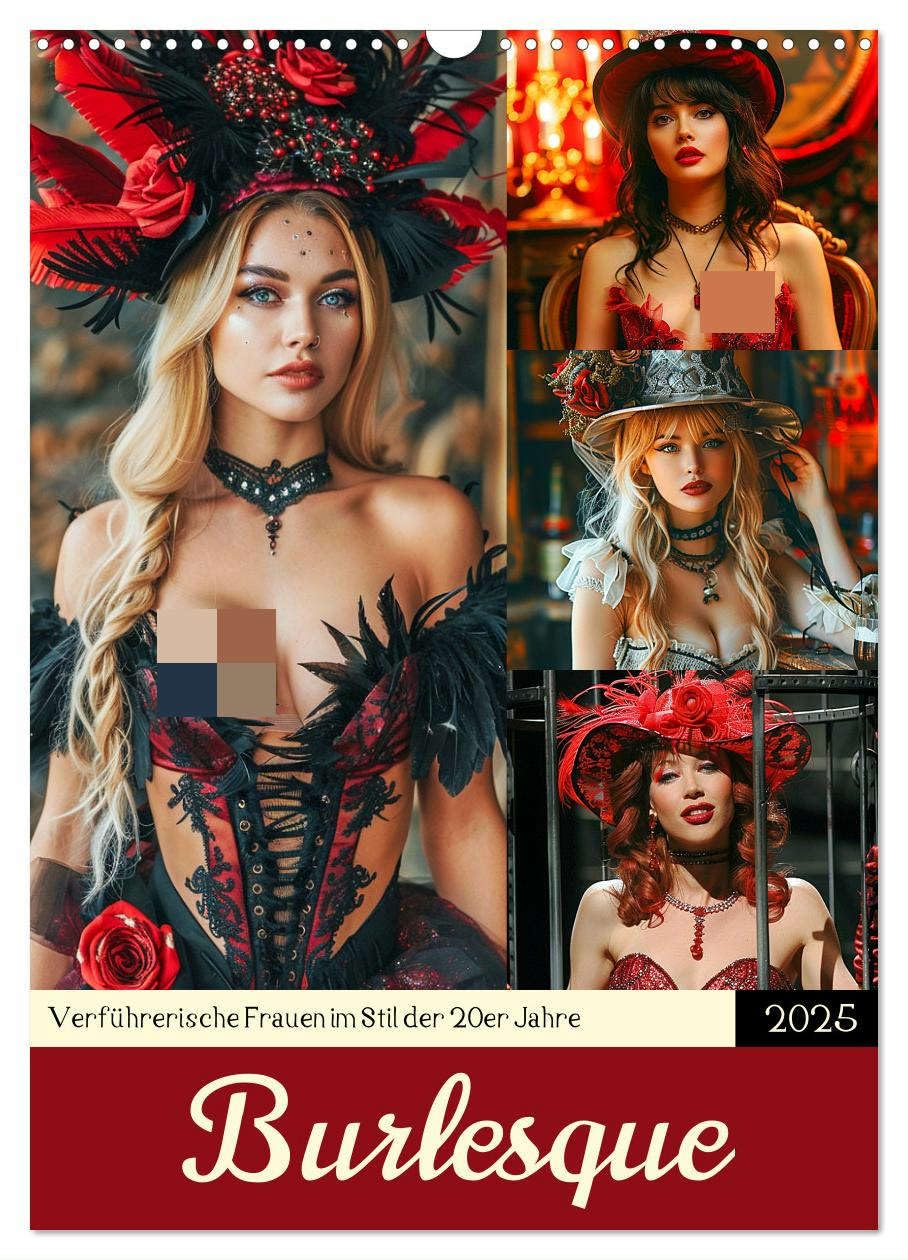 Burlesque. Verführerische Frauen im Stil der 20er Jahre (Wandkalender 2025 DIN A3 hoch), CALVENDO Monatskalender: Eine Hommage an die Eleganz und ... Zeitalters des Burlesque (CALVENDO Erotik) Calendars