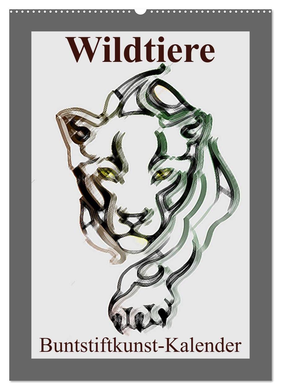Wildtiere Bunstiftkunst-Kalender (Wandkalender 2025 DIN A2 hoch), CALVENDO Monatskalender: Wildtiere in eleganter Buntstiftausführung! (CALVENDO Tiere) Living & Furnishing