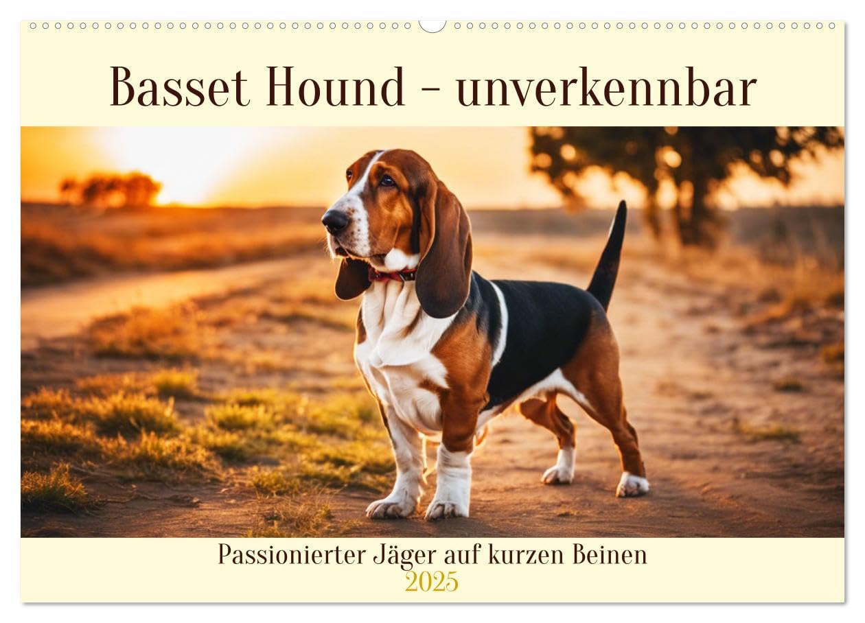 Basset Hound - unverkennbar (Wandkalender 2025 DIN A2 quer), CALVENDO Monatskalender: Passionierter Jäger auf kurzen Beinen (CALVENDO Tiere) Natural Sciences