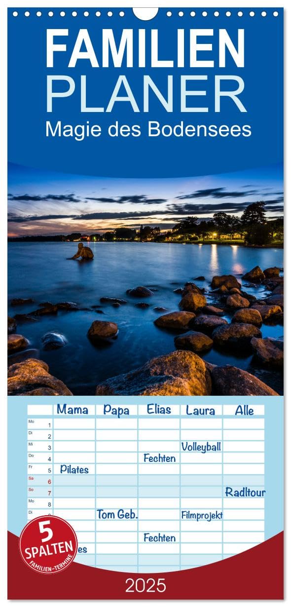 Familienplaner 2025 - Magie des Bodensees mit 5 Spalten (Wandkalender, 21 cm x 45 cm), CALVENDO: Entdecken Sie die Magie des Bodensees (CALVENDO Orte) Film, Art & Culture
