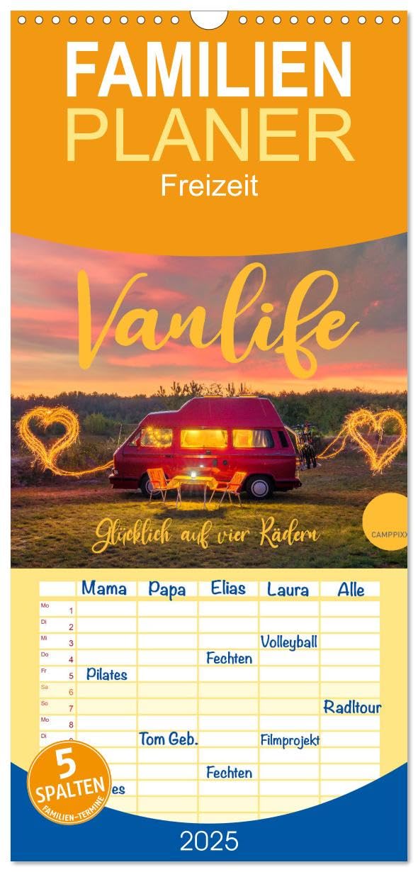 Familienplaner 2025 - Vanlife - Glücklich auf vier Rädern mit 5 Spalten (Wandkalender, 21 cm x 45 cm), CALVENDO: Leben und Reisen im Wohnmobil (CALVENDO Orte) Leisure, Home & Garden