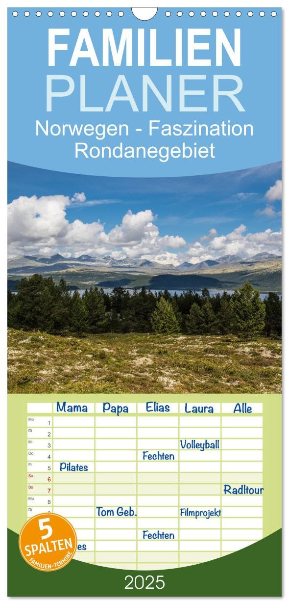 Familienplaner 2025 - Norwegen - Faszination Rondanegebiet mit 5 Spalten (Wandkalender, 21 cm x 45 cm), CALVENDO: Rondane besticht als ein typisches ... einem einzigartigen Charme (CALVENDO Orte) Leisure, Home & Garden