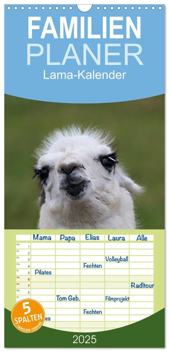 Familienplaner 2025 - Lama-Kalender mit 5 Spalten (Wandkalender, 21 cm x 45 cm), CALVENDO: Ein Kalender über eine in unseren Breiten eher seltenen Spezies Natural Sciences