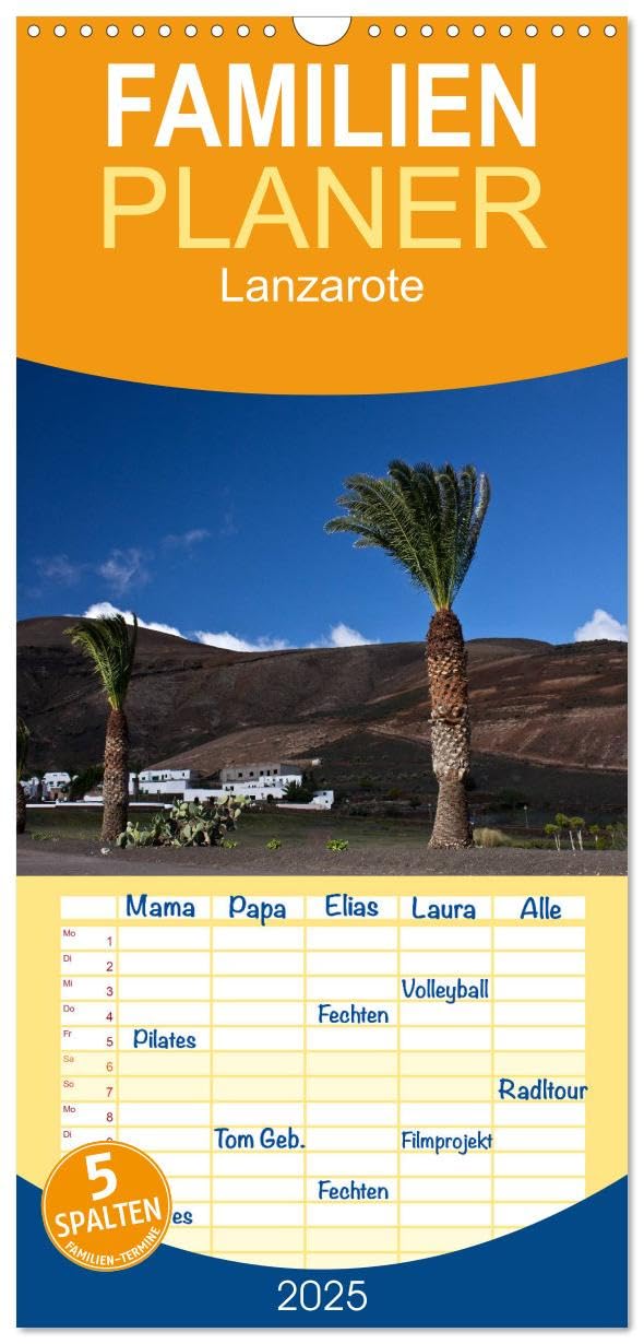 Familienplaner 2025 - Lanzarote mit 5 Spalten (Wandkalender, 21 cm x 45 cm), CALVENDO: Insel der Kontraste (CALVENDO Orte) Leisure, Home & Garden