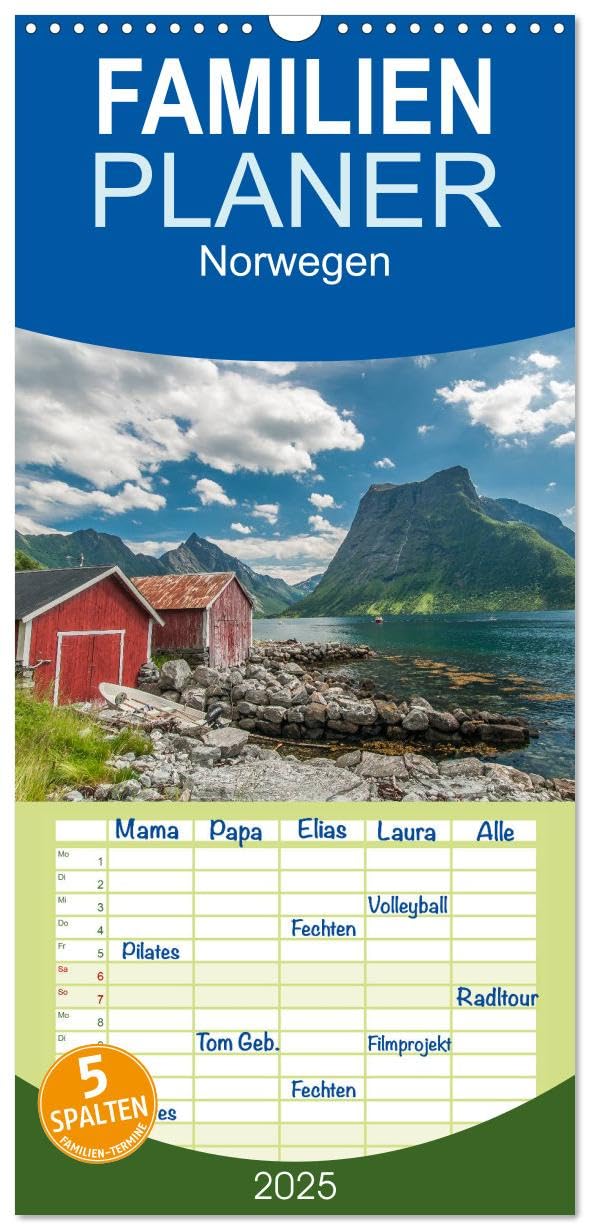 Familienplaner 2025 - Norwegen mit 5 Spalten (Wandkalender, 21 cm x 45 cm), CALVENDO: Norwegens imposante Landschaften (CALVENDO Orte) Leisure, Home & Garden