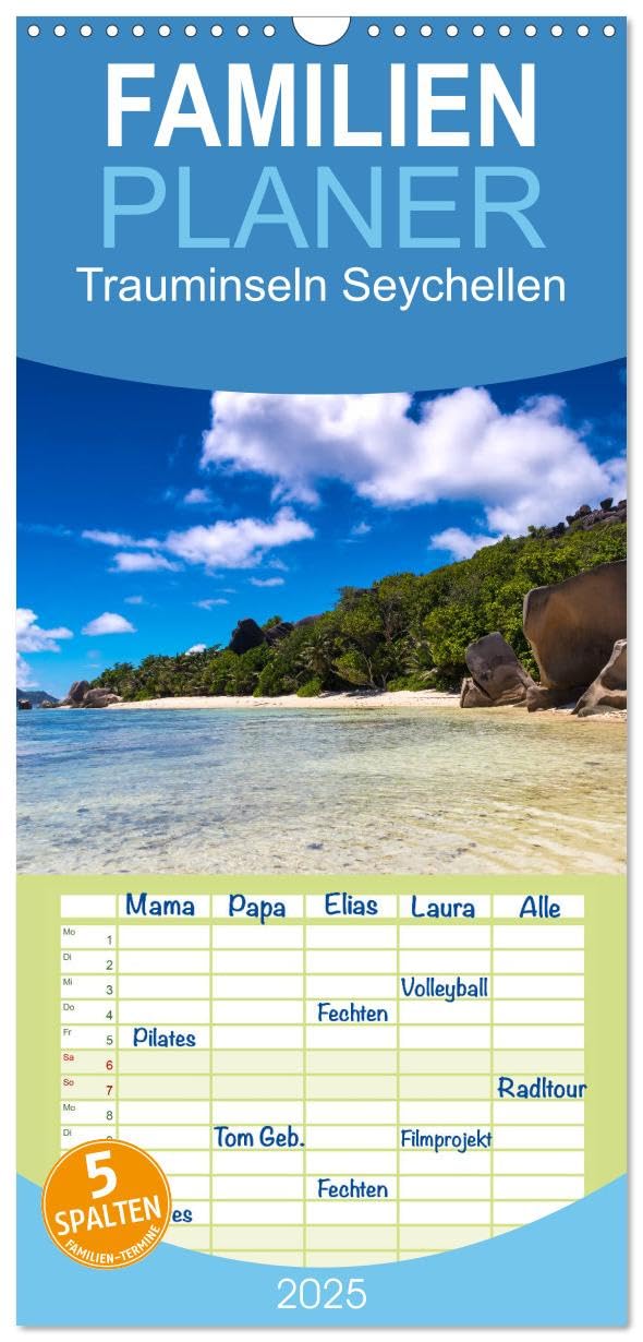 Familienplaner 2025 - Trauminseln Seychellen mit 5 Spalten (Wandkalender, 21 cm x 45 cm), CALVENDO: Paradies auf Erden - Seychellen (CALVENDO Natur) Business & Technology