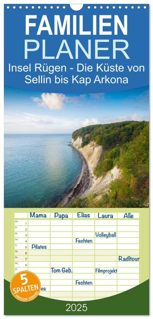 Familienplaner 2025 - Insel Rügen - Die Küste von Sellin bis Kap Arkona mit 5 Spalten (Wandkalender, 21 cm x 45 cm), CALVENDO: Die schönsten Küstenansichten der Ostküste Rügens (CALVENDO Natur) Leisure, Home & Garden
