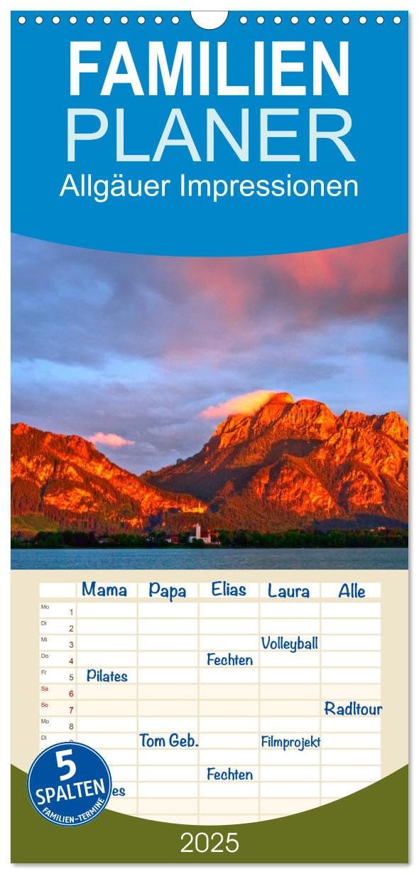 Familienplaner 2025 - Allgäuer Impressionen mit 5 Spalten (Wandkalender, 21 cm x 45 cm), CALVENDO: Das Allgäu zu jeder Jahreszeit in 13 wunderbaren Bildern. (CALVENDO Natur) Photography