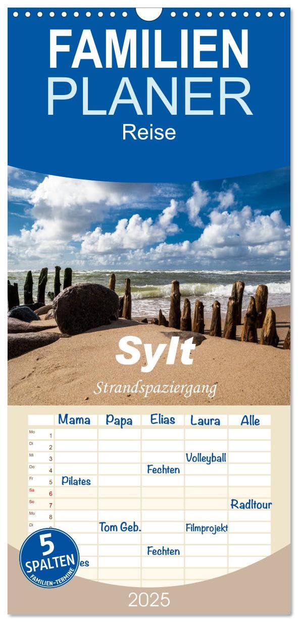 Familienplaner 2025 - Sylt - Strandspaziergang mit 5 Spalten (Wandkalender, 21 cm x 45 cm), CALVENDO: Strandansichten einer malerischen Insel (CALVENDO Natur) Books