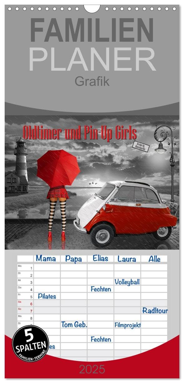 Familienplaner 2025 - Oldtimer und Pin-Up Girls by Mausopardia mit 5 Spalten (Wandkalender, 21 cm x 45 cm), CALVENDO: Sexy Pin-Up Girls und kultige ... 50er, 60er und 70er Jahre. (CALVENDO Kunst) Social Sciences