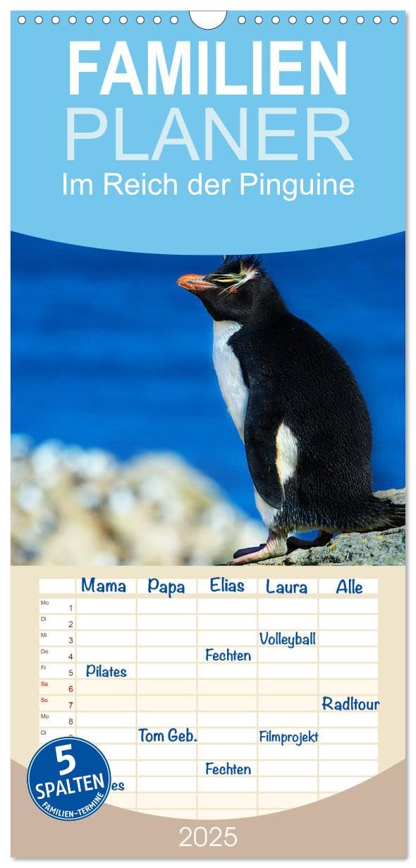 Familienplaner 2025 - Im Reich der Pinguine mit 5 Spalten (Wandkalender, 21 cm x 45 cm), CALVENDO: Die Frackträger der Antarktis. (CALVENDO Tiere) Natural Sciences