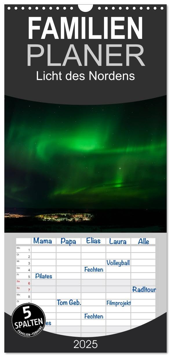 Familienplaner 2025 - Licht des Nordens mit 5 Spalten (Wandkalender, 21 cm x 45 cm), CALVENDO: Nordische Lichtstimmungen (CALVENDO Natur) Photography