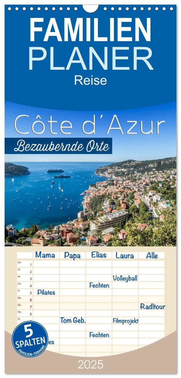 Familienplaner 2025 - CÔTE D’AZUR Bezaubernde Orte mit 5 Spalten (Wandkalender, 21 cm x 45 cm), CALVENDO: Impressionen aus Südfrankreich und Monaco (CALVENDO Orte) Leisure, Home & Garden
