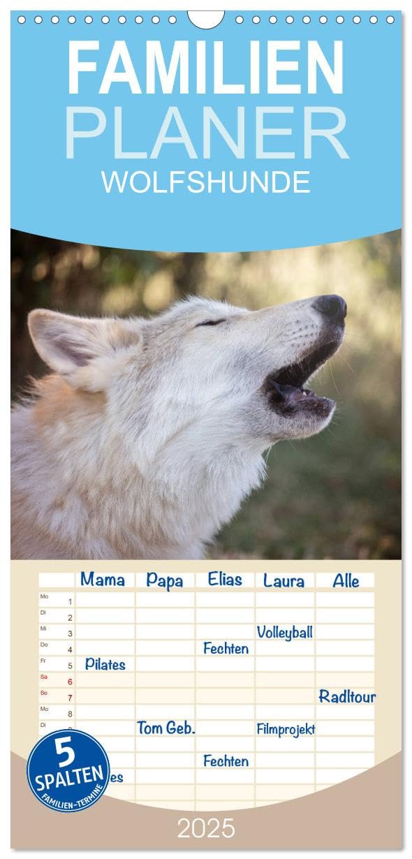 Familienplaner 2025 - Wolfshunde 2025 mit 5 Spalten (Wandkalender, 21 cm x 45 cm), CALVENDO: Hunde, die sehr ursprünglich sind. (CALVENDO Tiere) Natural Sciences